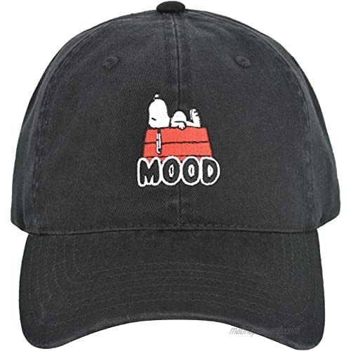 Peanuts Snoopy Dog House Mood Cotton Adjustable Dad Hat  Black  One Size
