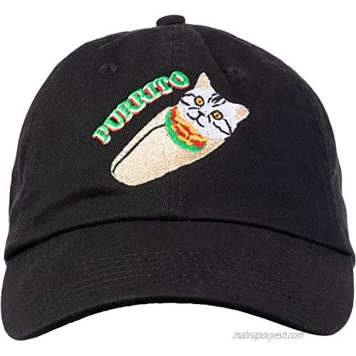 Purrito | Cat in a Burrito Funny Mexican Food Kitty Salsa Guac Kitten Dad Hat Cap Black