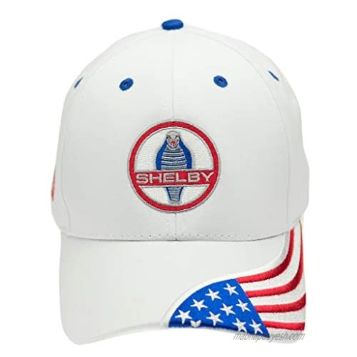 Shelby Cobra Snake American Flag Baseball Cap | White Hat with American Flag | Velcro Adjustable | One Size Fits All