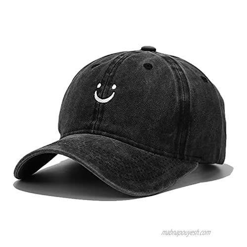 Smile Face Baseball Cap Vintage Distressed Low Profile Unstructured Cotton Dad Hat Adjustable for Women Men