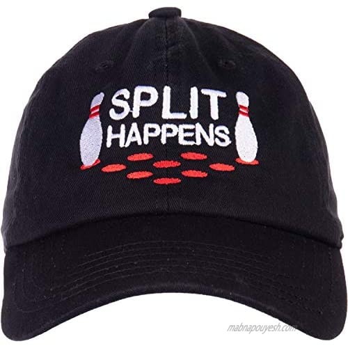 Split Happens | Funny Bowling Team  Bowler Pin Humor Men Women Baseball Dad Hat Black