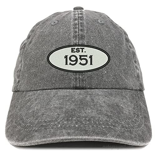 Trendy Apparel Shop Established 1951 Embroidered 70th Birthday Gift Pigment Dyed Washed Cotton Cap