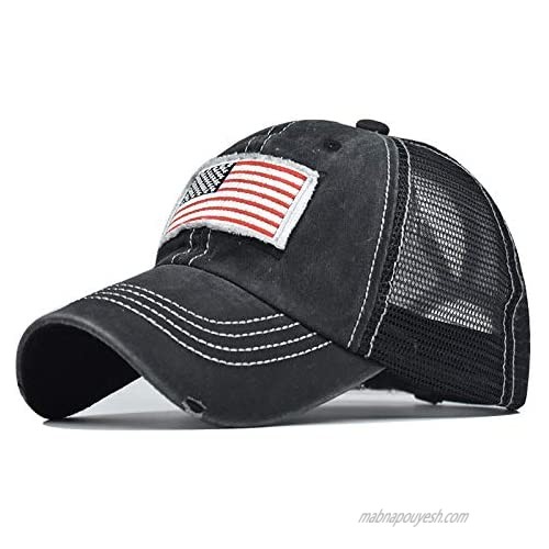 Vintage Unisex US Flag Hat Baseball Cap for Women & Men  Adjustable Mesh Driving Cap High Ponytail Hole Dad Hat