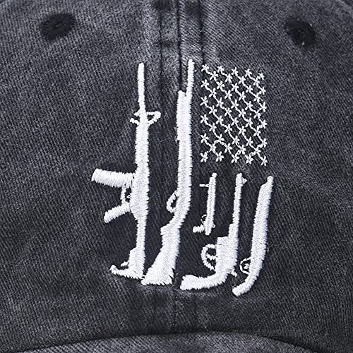 Waldeal Men's American Flag with Machine Gun Hat Washed Adjustable Baseball Cap