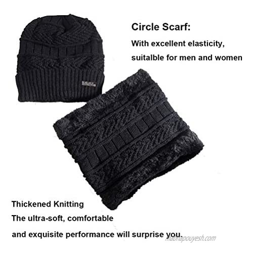 3Pcs Winter Beanie Hat Scarf Touch Screen Gloves Warm Knit Hat Thick Fleece Lined