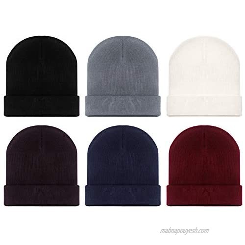 6 Pieces Multi-Color Unisex Beanies Cap Cuffed Beanie Cap Comfortable Warm Cold-Proof Knitted Hat