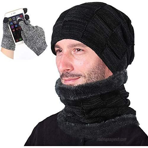Affei Winter Hat Gloves Set for Men Women Knitted Hats Scarf Skullies Beanies Warm Winter Hats