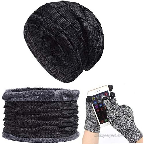 Affei Winter Hat Gloves Set for Men Women Knitted Hats Scarf Skullies Beanies Warm Winter Hats