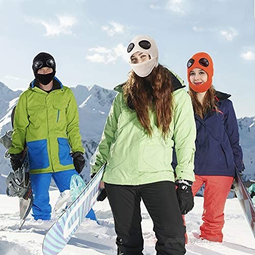 AMHDV Men and Women Winter Warm Thick Knitted Earflaps Beanie Hat Chunky Beanie Hat with Goggles