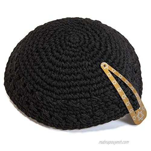 Classic Knitted 17 cm Black Cotton Kippah Jewish Traditional Kippa Yarmulke Round
