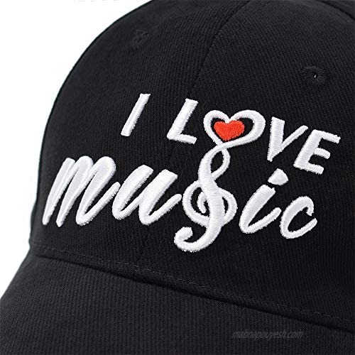 CLOUDMUSIC Baseball Cap Black Cotton for Women Men with I Love Music Embroidered