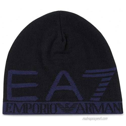 Emporio Armani Dark Blue Melange Train Visibility Beanie Hat Size