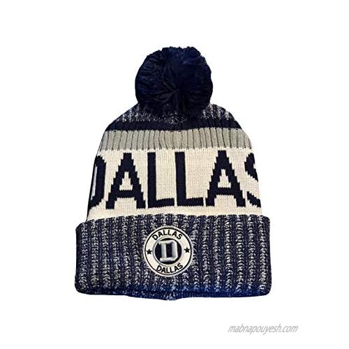 Football City/State Pom Beanie Premium Embroidered Patch Winter Soft Thick Beanie Hat