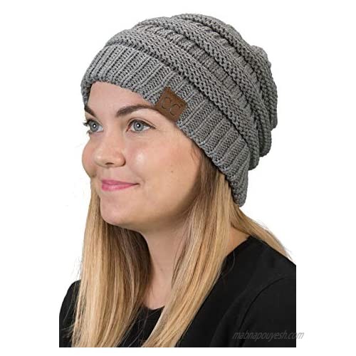 Funky Junque Solid Ribbed Beanie Soft Stretch Cable Knit Slouchy Hat Warm Skull Cap
