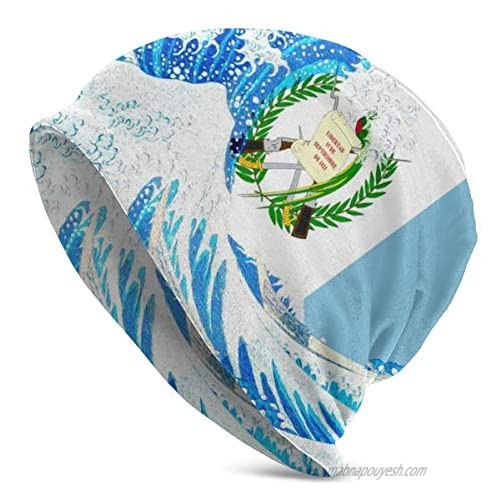 Guatemala Flag and Wave Off Kanagawa Beanie Men Women - Unisex Winter Summer Warm Cuffed Plain Slouchy Skull Daily Knit Hat Cap Black