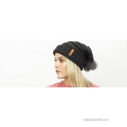 Guinness Slouchy Bauble Beanie Dark Grey with Brown Leather Patch - Unisex