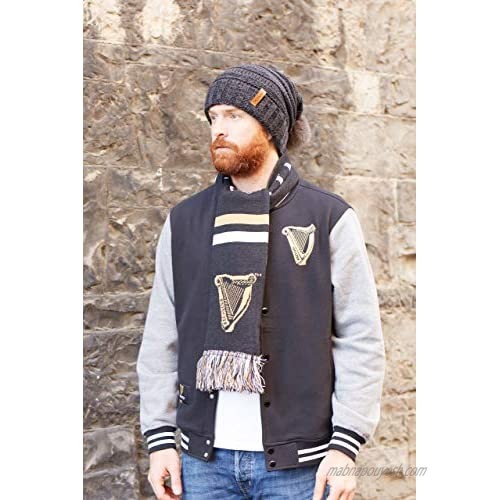 Guinness Slouchy Bauble Beanie Dark Grey with Brown Leather Patch - Unisex
