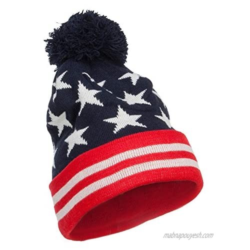 Hatiya American Flag Pom Knit Beanie - Navy OSFM
