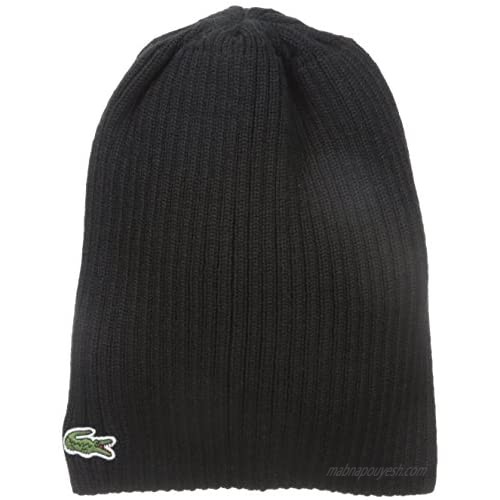 Lacoste Mens Classic Wool Ribbed Knit Beanie