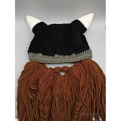 MerryJuly Men's Head Barbarian Vagabond Beanie Original Foldaway Beard Hats Viking Horns Bearded Caps