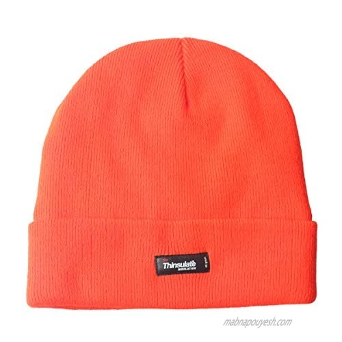 Oodoor Warm Winter Beanie Hats with 40gm Thinsulate Soft Stretchy - Cuffed Slouchy Beanies for Men Women - Neon Orange Red - Winter Toboggan Hats