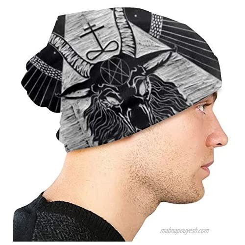 Pentagram Demon Satanic Goat Head Unisex Beanie Caps Skull Cap Fashion Turban Headband Knitted Ski Hat for Women Men Black