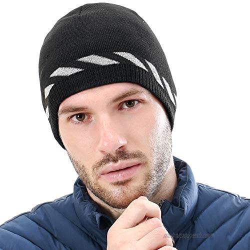 Shinenut Reflective Mens Winter Skull Beanie Hat Warm Knit Watch Cap