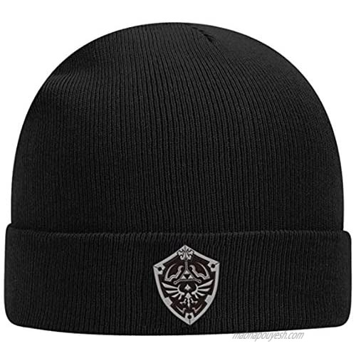 The Legend of Zelda Breath of The Wild Silver Shield Black Beanie with Link's Silver Shield  One Size