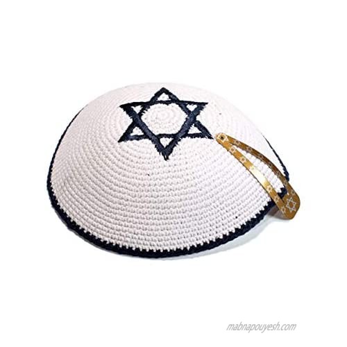 White and Dark Blue Star of David Cotton Kippah Yarmulke Jewish Yamaka Kippa Israel Cap Judaica