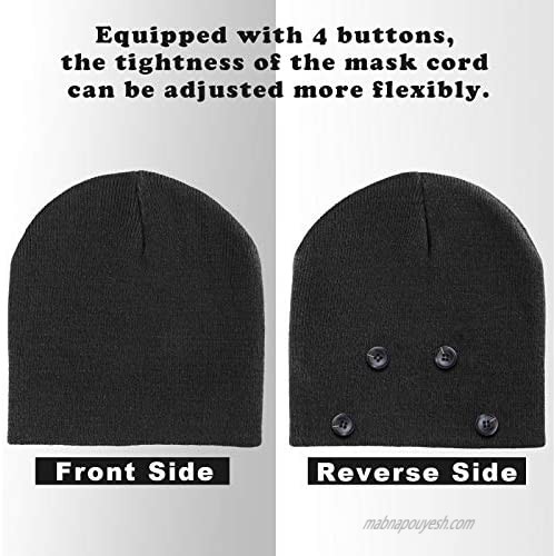 Winter Beanie Hat for Women Men Stretchy Knit Hat with 4 Buttons to Hold Mask Skull Caps Mask Hat