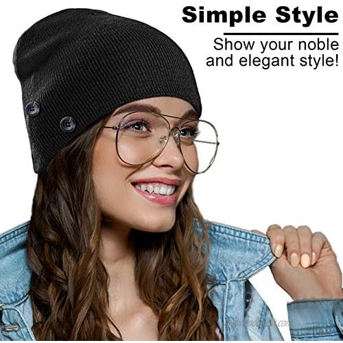 Winter Beanie Hat for Women Men Stretchy Knit Hat with 4 Buttons to Hold Mask Skull Caps Mask Hat