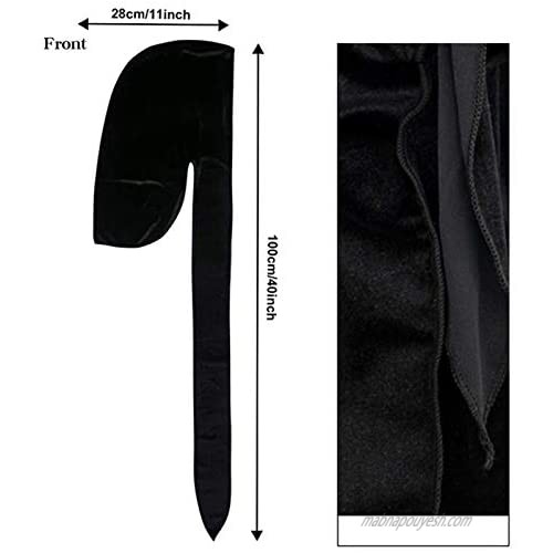 ZARSIO 3 Pieces Short Fleece Durags with Long Tail Soft Durag Headwraps for 360 Waves