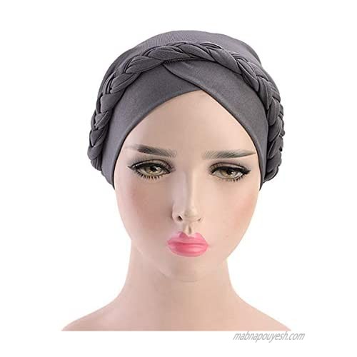 1-2 Pieces Women Turban Twisted Beaded Braid Chemical Cancer Headscarf Cap Hair Covered Wrap Hat