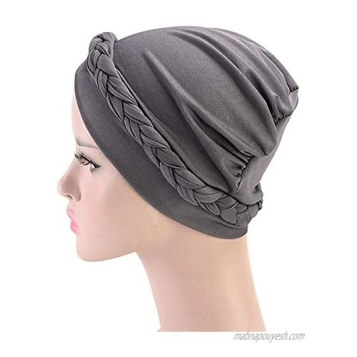1-2 Pieces Women Turban Twisted Beaded Braid Chemical Cancer Headscarf Cap Hair Covered Wrap Hat
