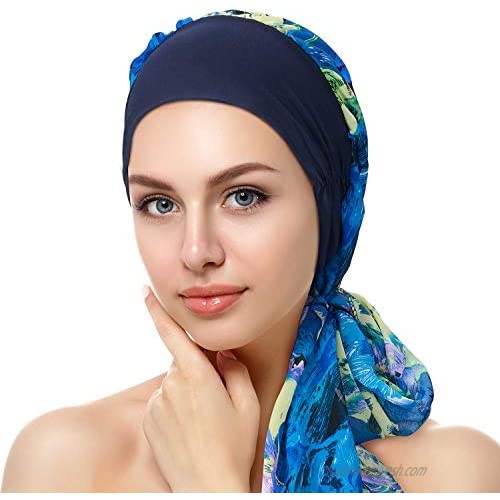 2 Pieces Silky Turban Head Scarf Bonnet Headwear Caps Multifunction Sleep Hats Hair Cover for Women