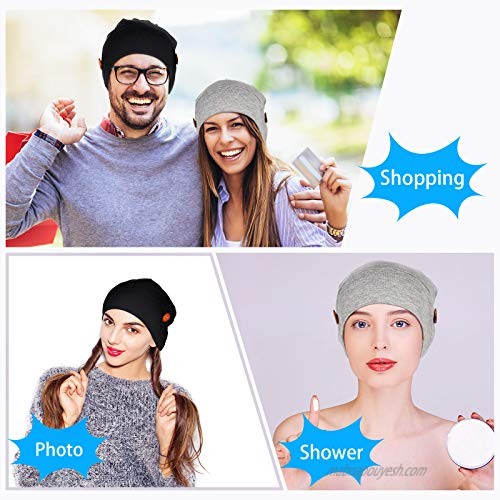 2 Pieces Thin Slouchy Beanies Cap Adjustable Satin Silk Lined Slouchy Beanie Hat Sleep Cap for Women Men (Pure Color Patterns) Black Gray
