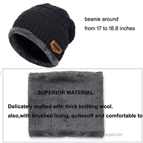 3Pcs Winter Beanie Hat Warmer Scarf Touchscreen Gloves Set for Men Women Warmer Neck Thick Knit Skull Cap