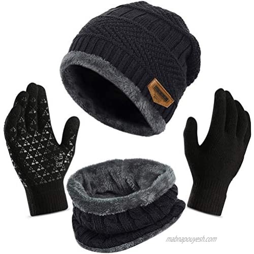 3Pcs Winter Beanie Hat  Warmer Scarf Touchscreen Gloves Set for Men Women Warmer Neck Thick Knit Skull Cap
