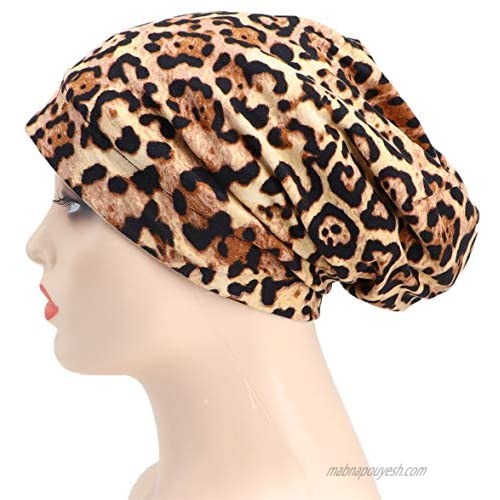 Abirfig Satin Lined Sleep Caps Womens Slouchy Hat Bonnet Beanie Hair Cover Soft Cotton Headwear