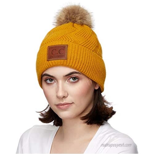 C.C Exclusives Geometric Cable Beanie Hat with Faux Fur Pom (HAT-2298)(HAT-7011)(HAT-2213)(YJ-920)
