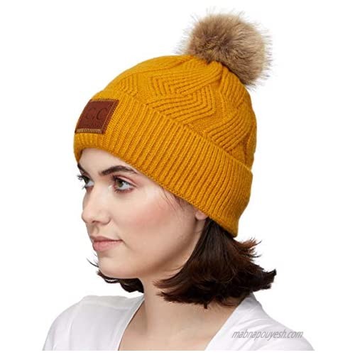 C.C Exclusives Geometric Cable Beanie Hat with Faux Fur Pom (HAT-2298)(HAT-7011)(HAT-2213)(YJ-920)