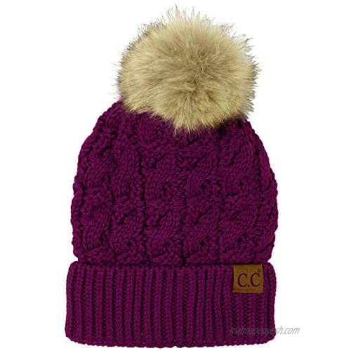 C.C Winter Sherpa Fleeced Lined Chunky Knit Stretch Pom Pom Beanie Hat Cap