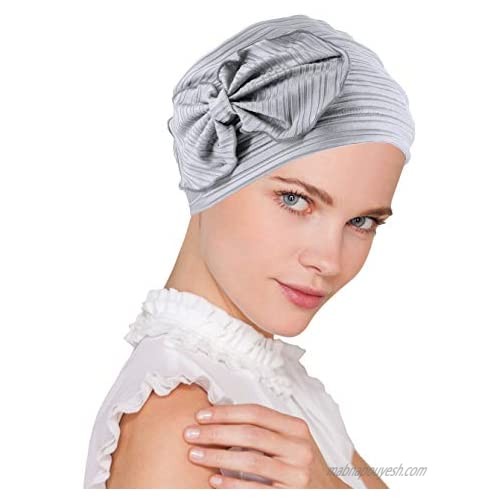 Chemo Winter Hat Soft Ribbed Flower Bow Cloche Beanie Cancer Cap Turban