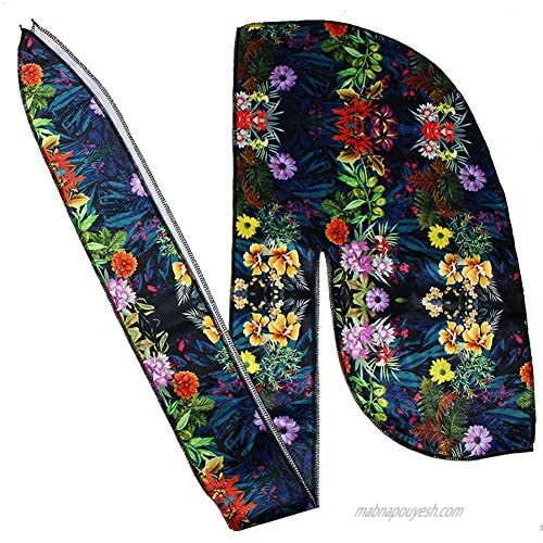 Floral Print Men Velvet Durag Long Tail Straps Wave Cap