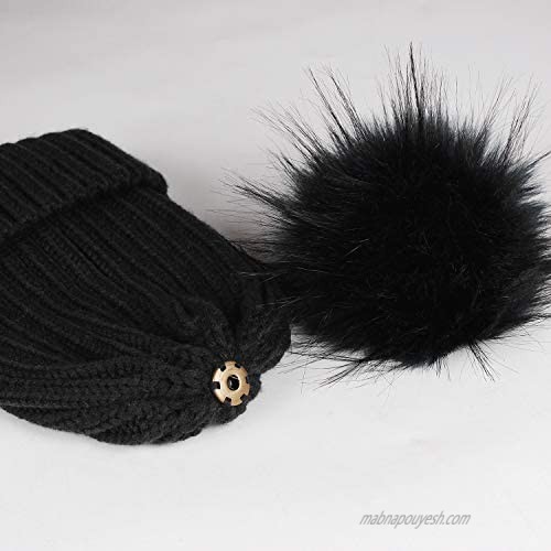 FURTALK Womens Winter Knitted Beanie Hat with Faux Fur Pom Fleece Lined Warm Beanie for Women