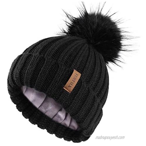 FURTALK Womens Winter Knitted Beanie Hat with Faux Fur Pom Fleece Lined Warm Beanie for Women