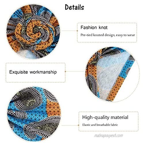 Gortin African Turban Pre-Tied Head Wraps India Hat Hairwrap Elastic Flower Knot Beanie Bonnet Cap Headbands Scarf for Women and Girls Pack of 3