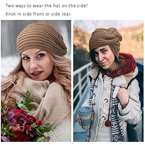 Hapdoo Cross Twist Knit Cap Knit Hats for Women Winter Wool Hats for Women Ear Warmer Hats Headbands Chemo Caps for Women Slouchy Beanies Women Turban Cancer Headwear Hair Loss Hats 3 Pack