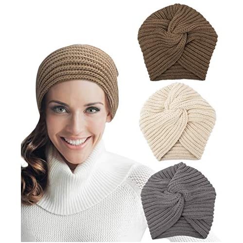 Hapdoo Cross Twist Knit Cap  Knit Hats for Women Winter  Wool Hats for Women  Ear Warmer Hats Headbands  Chemo Caps for Women  Slouchy Beanies Women Turban  Cancer Headwear Hair Loss  Hats  3 Pack