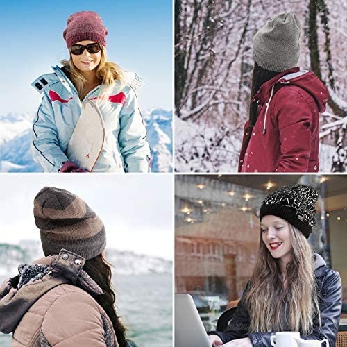 LADYBRO Beanies for Teen Girls Beany - Womens Beanie Printed Slouchy Wool Hats Caps Warm